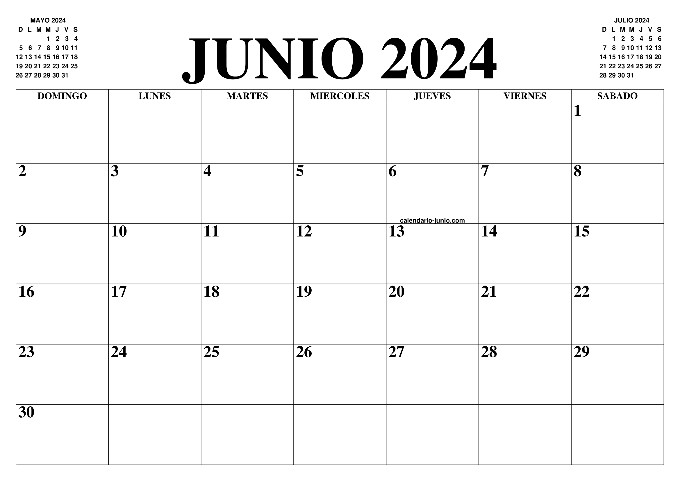 CALENDARIO JUNIO 2024 EL CALENDARIO JUNIO 2024 PARA IMPRIMIR GRATIS